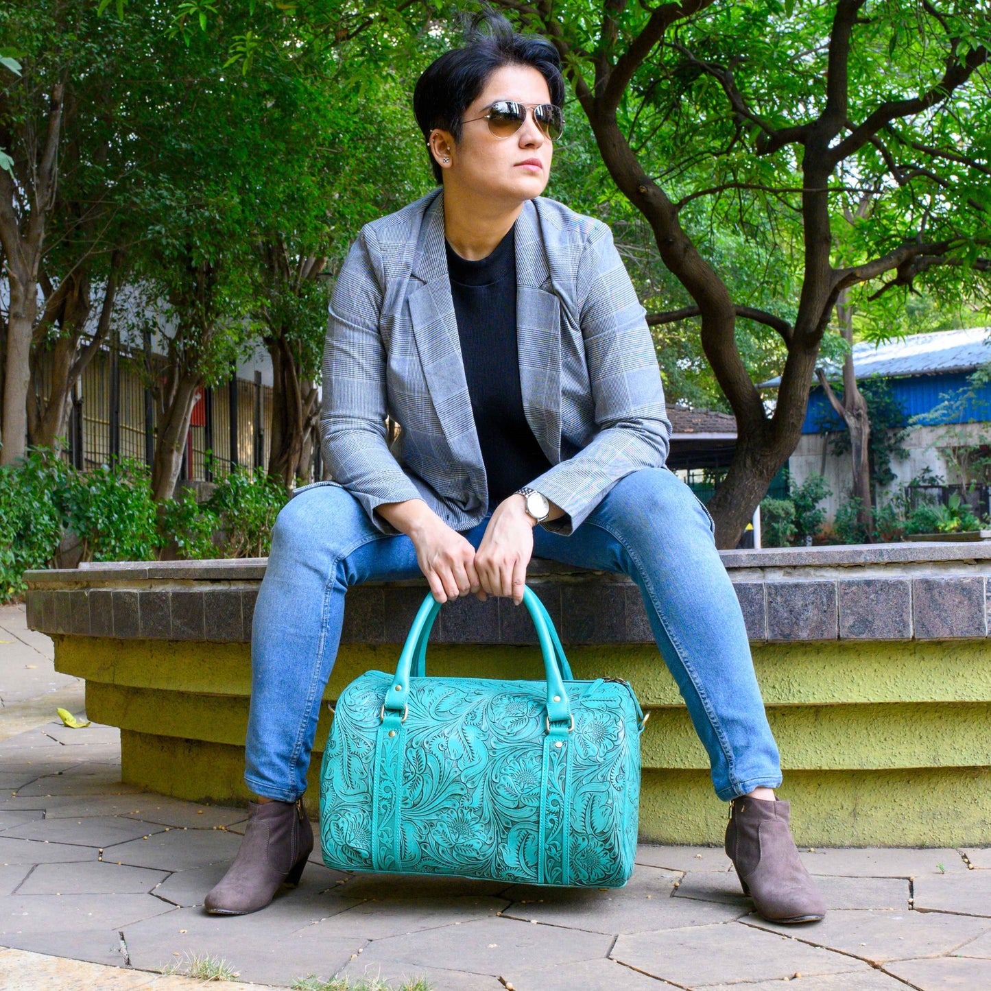 Hand Tooled Overnight Duffel Leather Travel Weekender