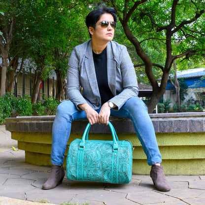 Hand Tooled Overnight Duffel Leather Travel Weekender