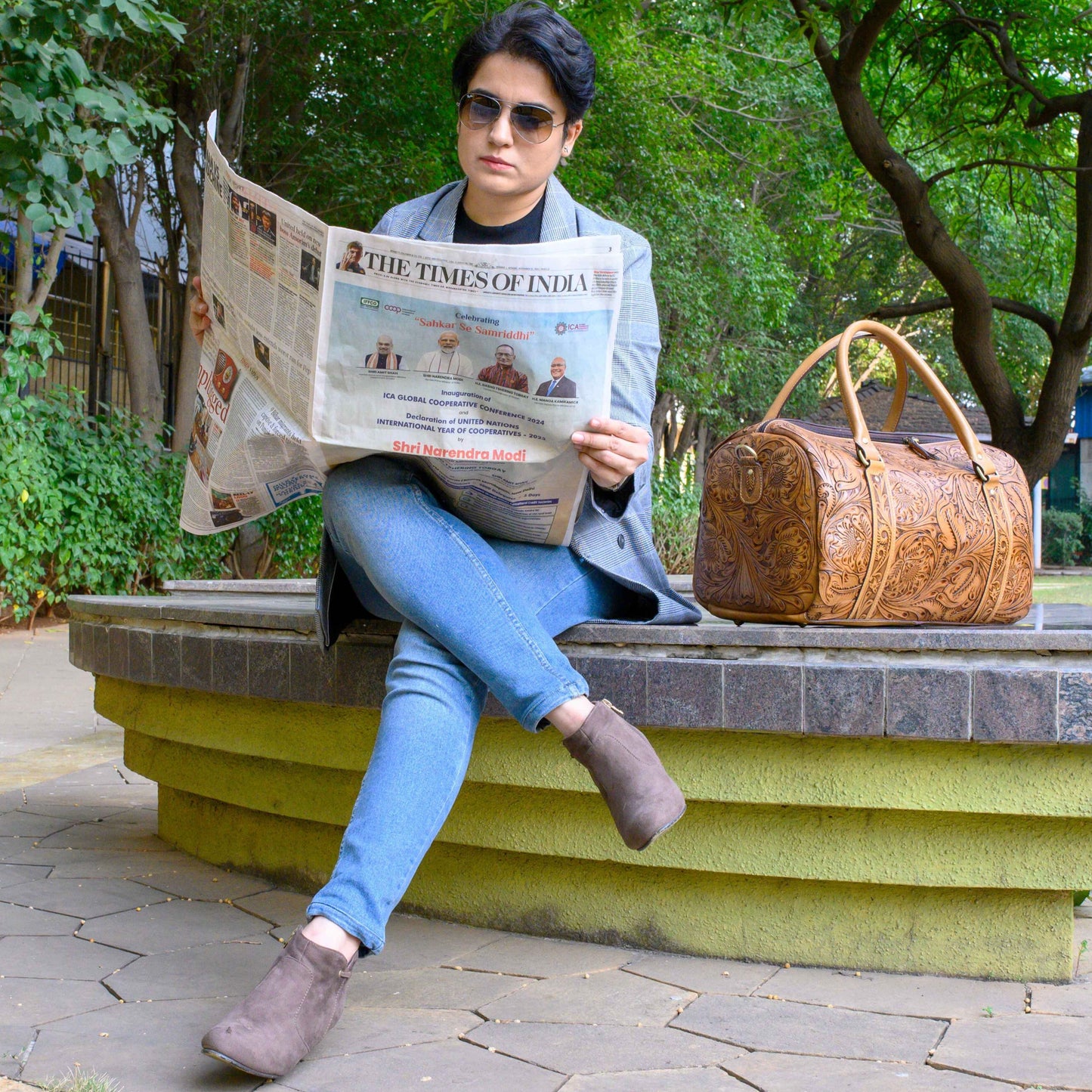 Hand Tooled Overnight Duffel Leather Travel Weekender