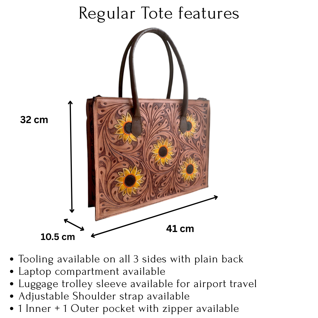 Regular Hand Tooled Sunflower Tan Western Tote