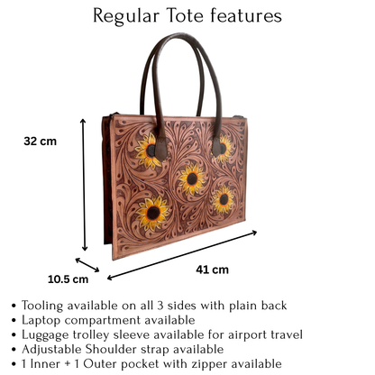 Regular Hand Tooled Sunflower Tan Western Tote