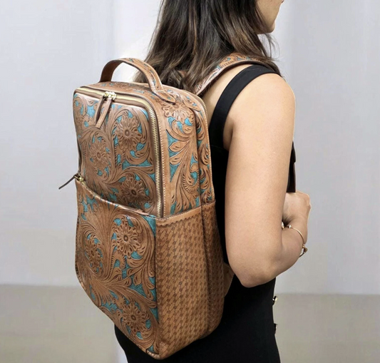 Tooled Leather Laptop Backpack