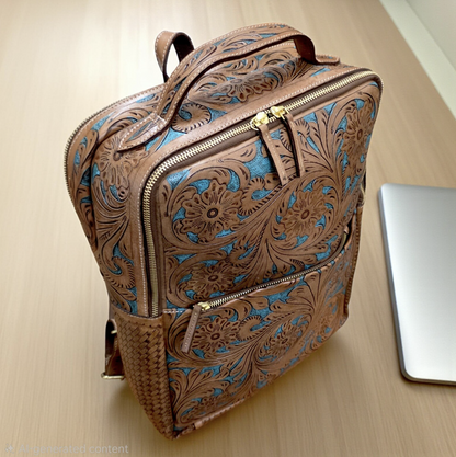 Tooled Leather Laptop Backpack
