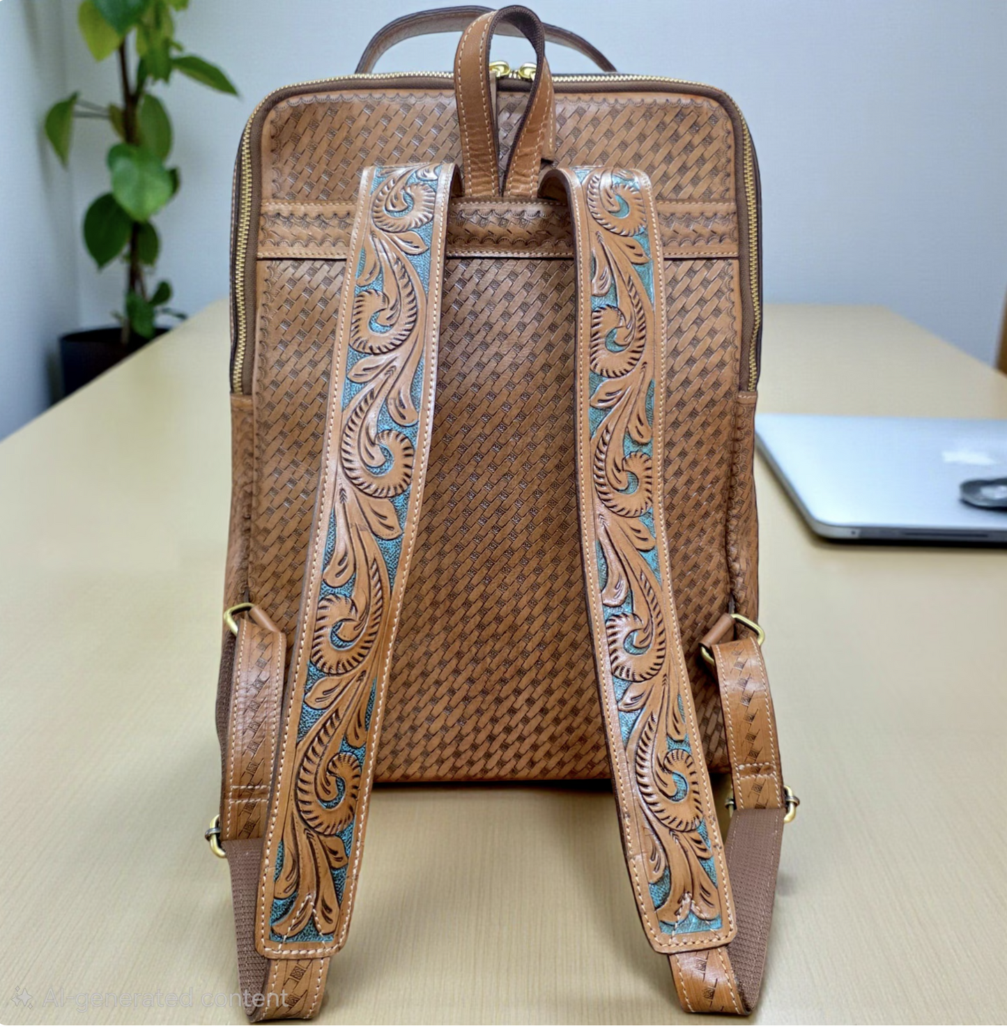 Tooled Leather Laptop Backpack
