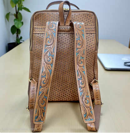 Tooled Leather Laptop Backpack