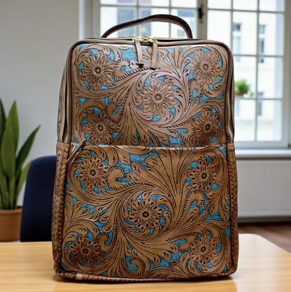 Tooled Leather Laptop Backpack