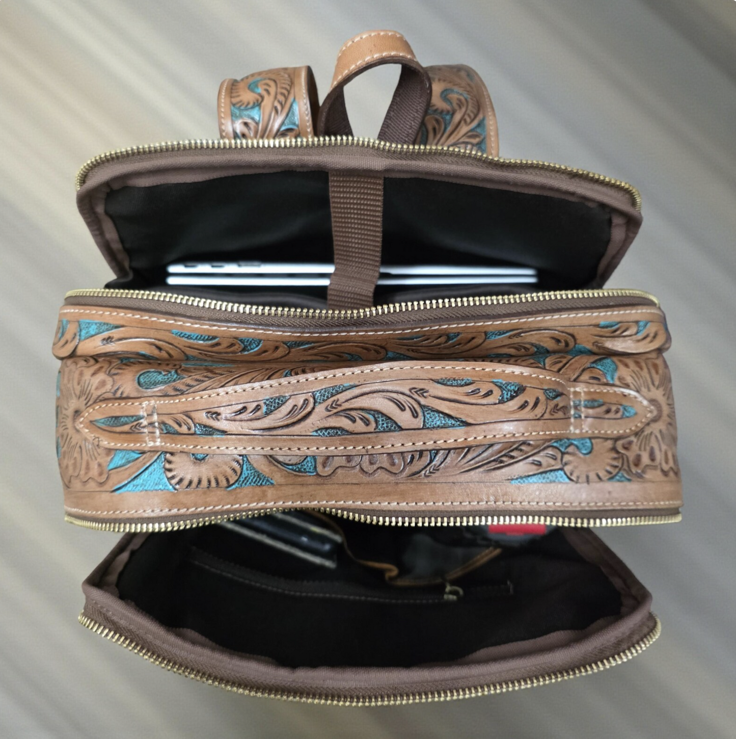 Tooled Leather Laptop Backpack
