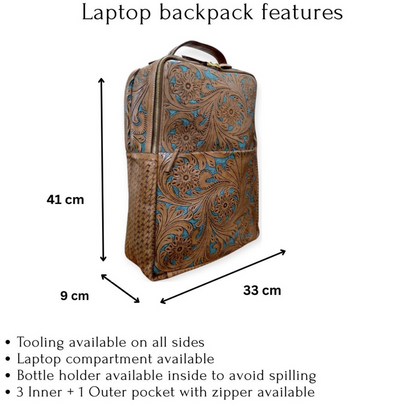 Tooled Leather Laptop Backpack