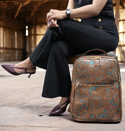 Tooled Leather Laptop Backpack