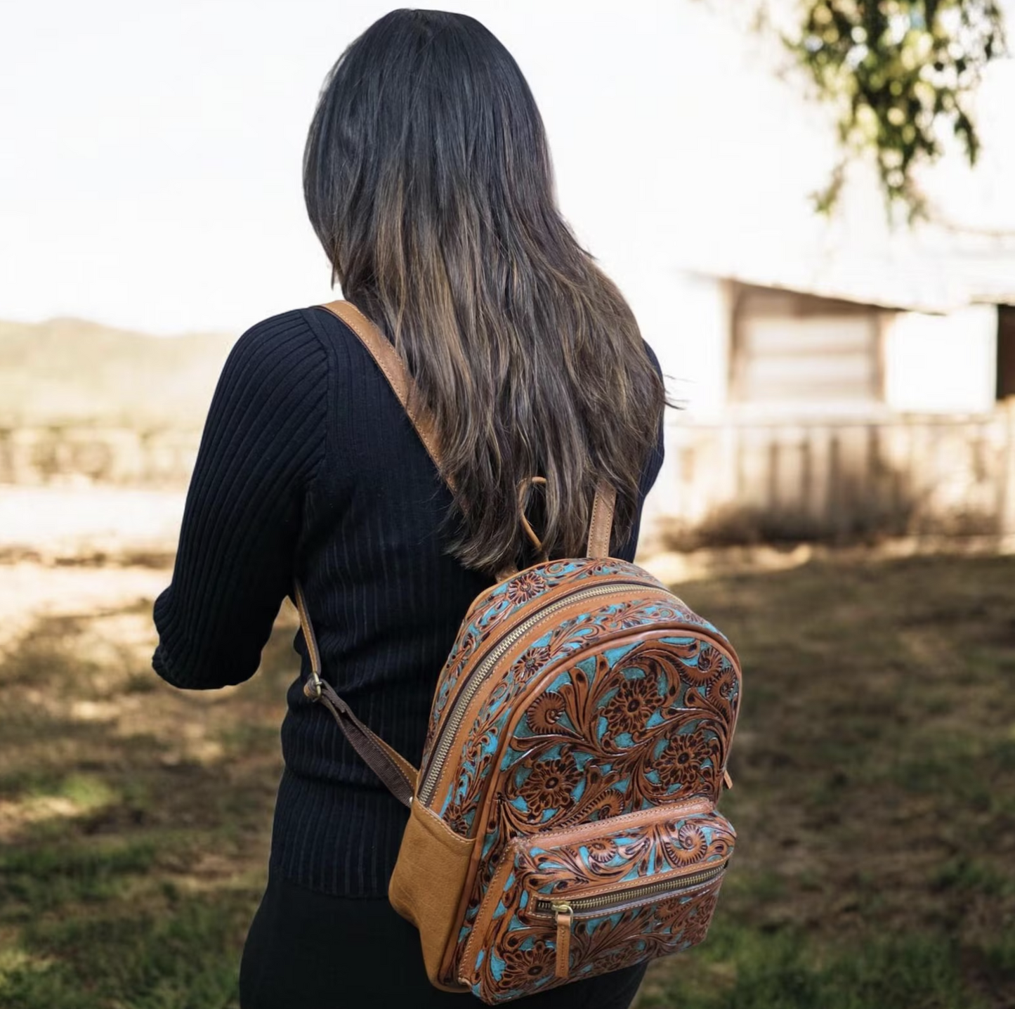 Small Tooled Leather Backpack