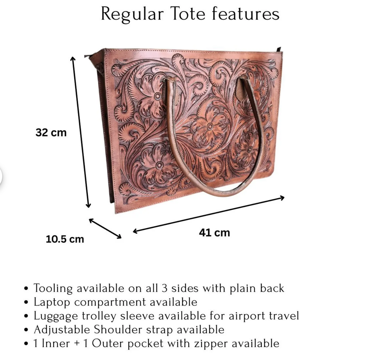 Regular Hand Tooled Brown Floral Western Tote
