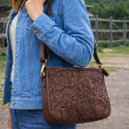 Tooled Leather Crossbody Purse