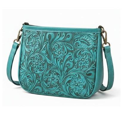 Tooled Tan Leather Crossbody Purse