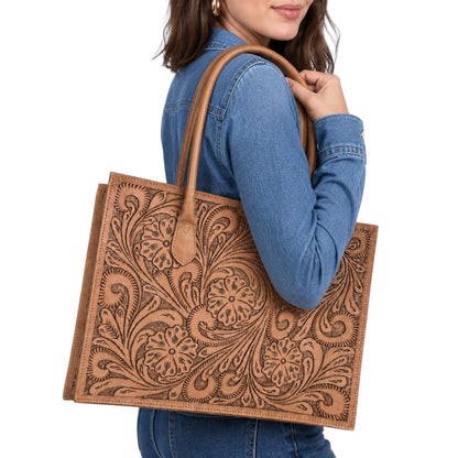 Regular Hand Tooled Turquoise Floral Western Tote