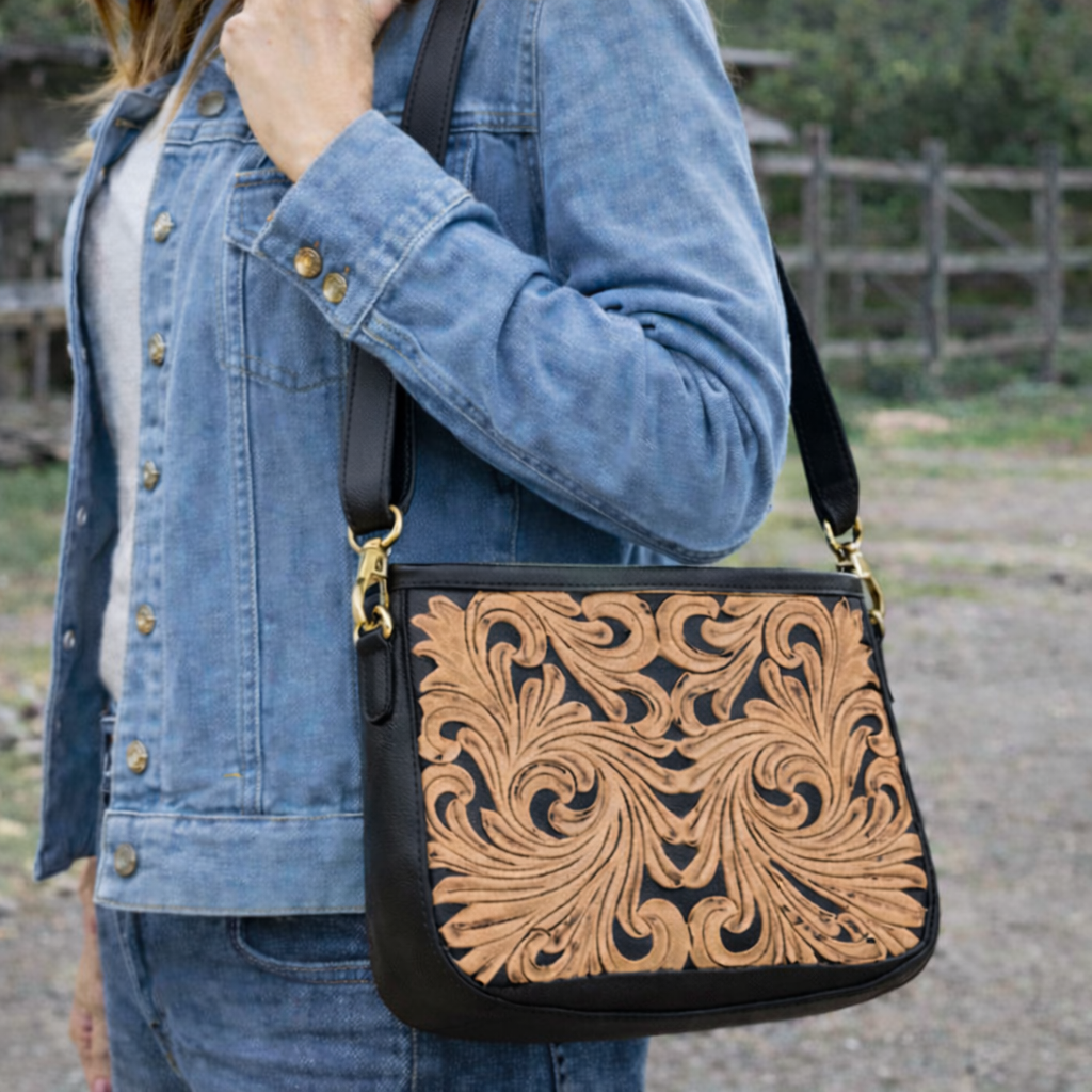 Tooled Leather Crossbody Purse