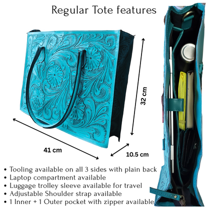 Regular Hand Tooled Turquoise Floral Western Tote