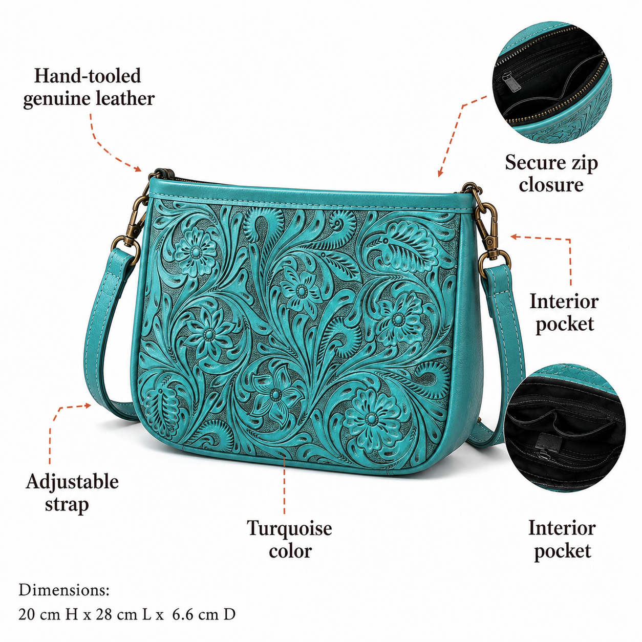 Tooled Tan Leather Crossbody Purse