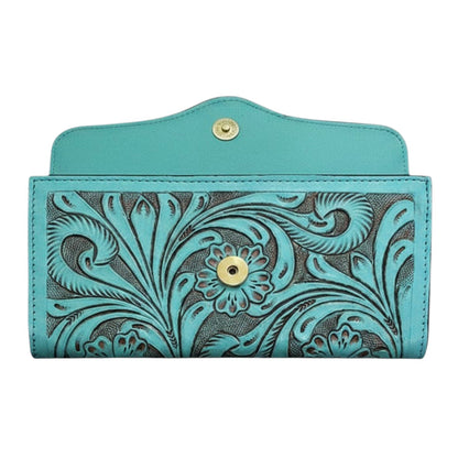 Western Tooled Walnut Brown Leather Clutch