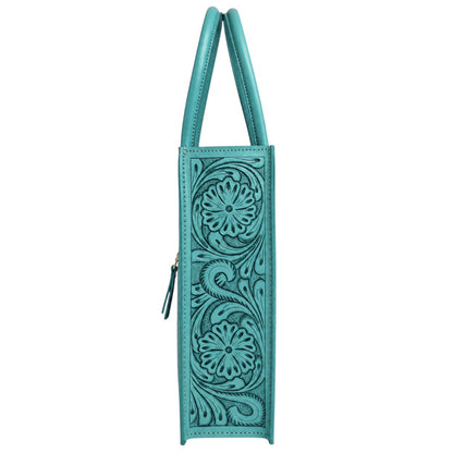 Regular Hand Tooled Turquoise Floral Western Tote