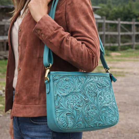 Tooled Turquoise Crossbody Purse
