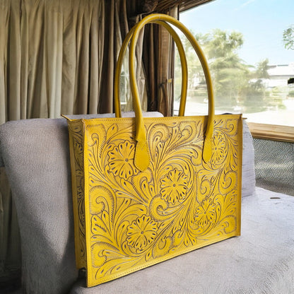 Regular Hand Tooled Turquoise Floral Western Tote