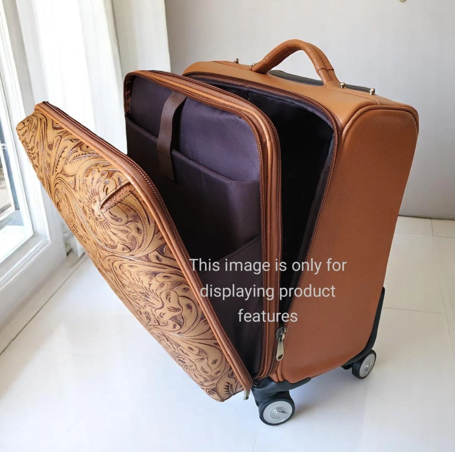 Tooled Western Tan-Turquoise Rolling Trolley Weekender