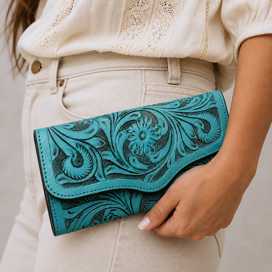 Western Tooled Leather Clutch