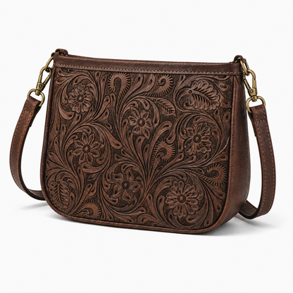 Tooled Tan Leather Crossbody Purse