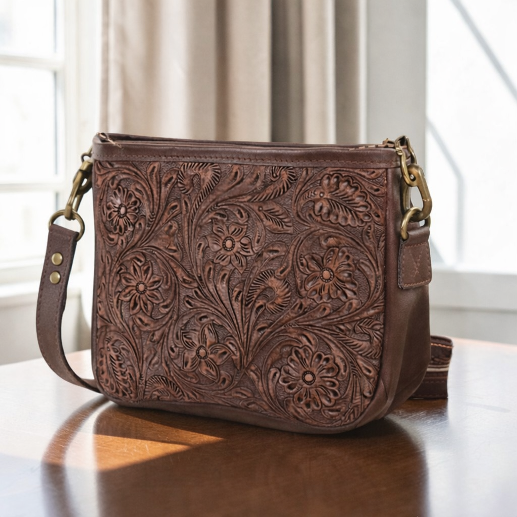 Tooled Leather Crossbody Purse