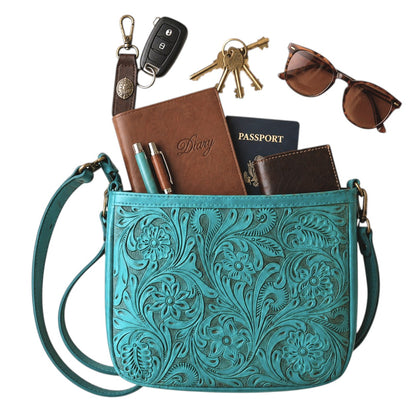 Tooled Tan Leather Crossbody Purse