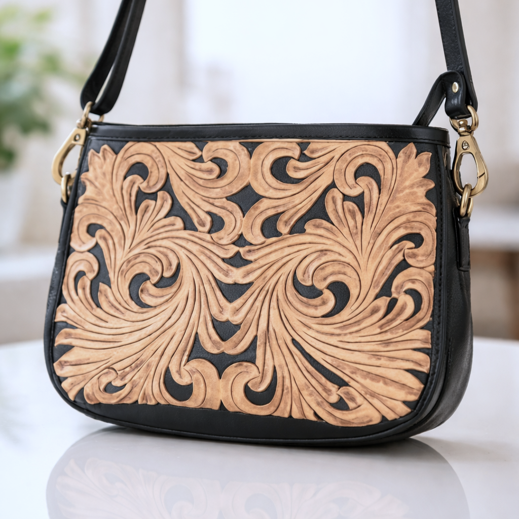 Tooled Leather Crossbody Purse