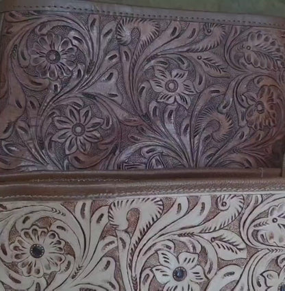 Tooled Tan Leather Crossbody Purse