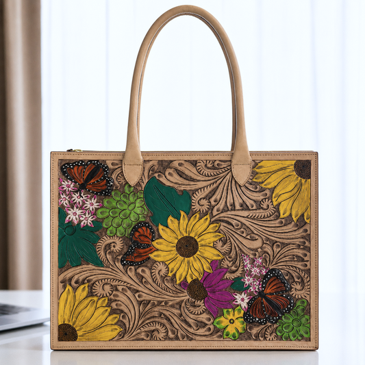 Box Tooled Multi-colored Western Laptop Tote