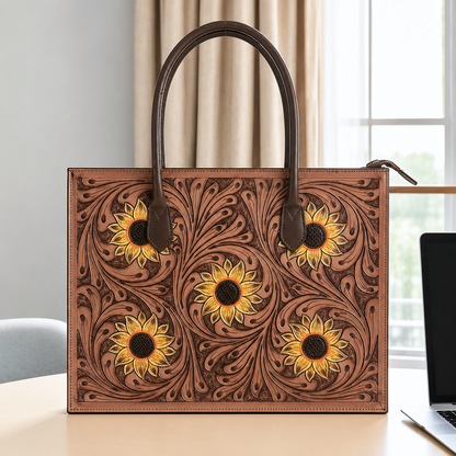Regular Hand Tooled Turquoise Floral Western Tote