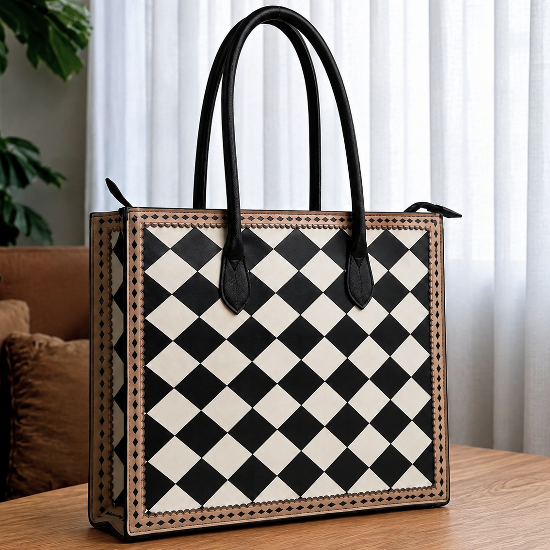 Regular Tooled Checkered Laptop Tote